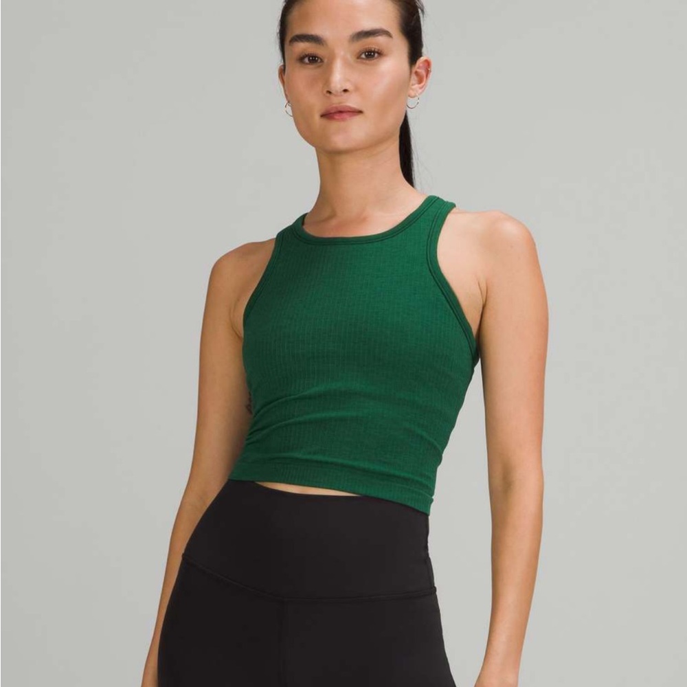 Lululemon Ebb to Street Cropped Racerback Tank Top Everglade Green
